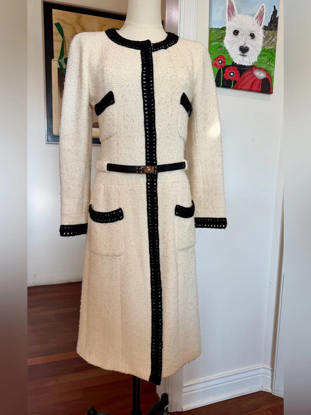 CHANEL Ivory and Black Trim Classic Jacket